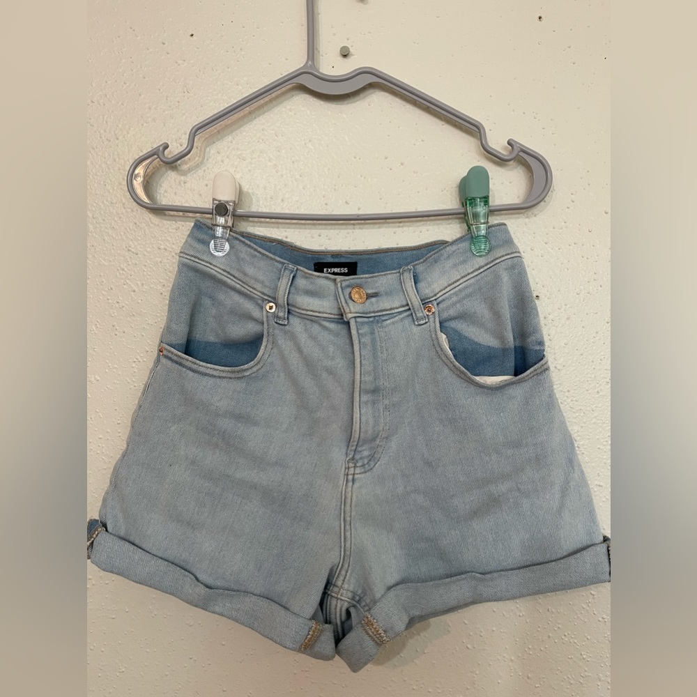 Express Mom light wash shorts
